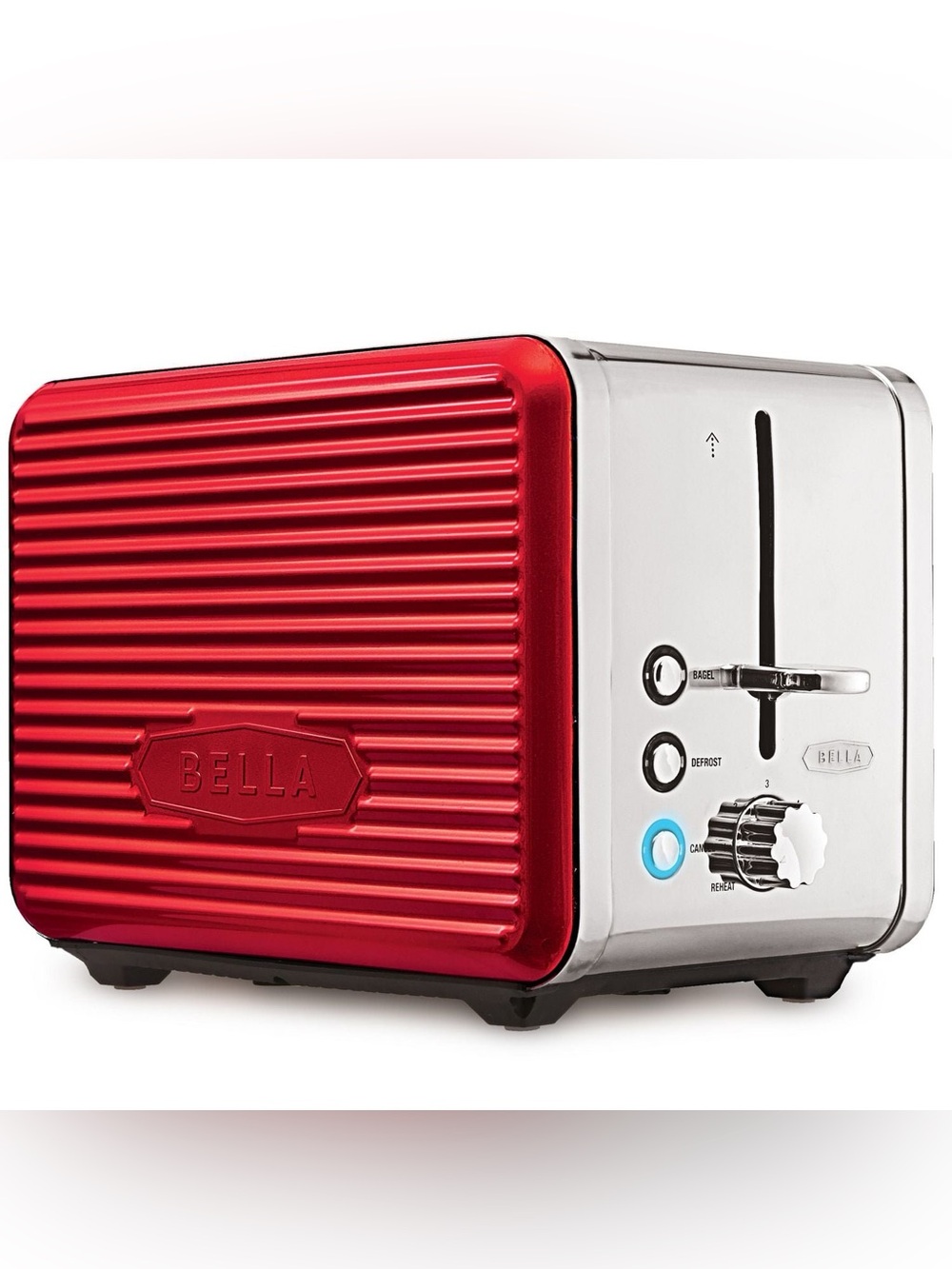 Bella Red and Silver 2-Slice Toaster with Chrome Accents